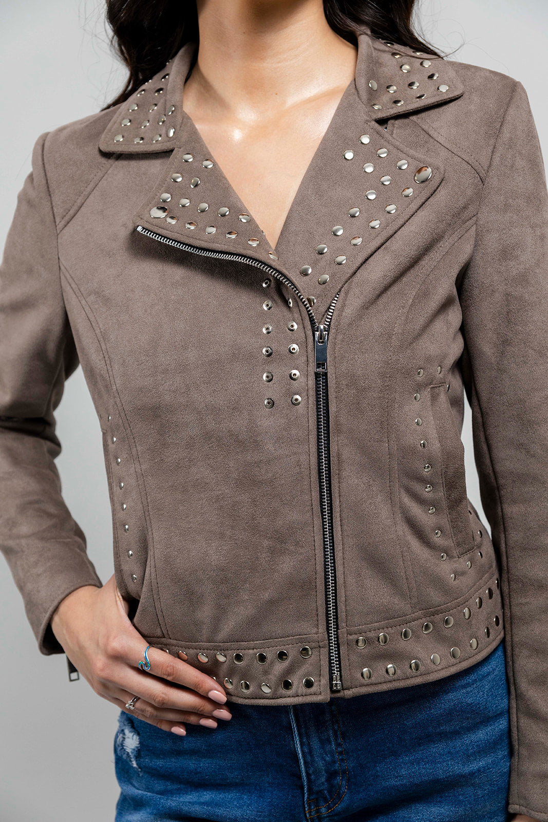 Sandy Women's Studded Faux Leather Moto Jacket